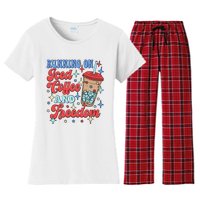 Running On Iced Coffee And Freedom 4th Of July Patriotic Women's Flannel Pajama Set