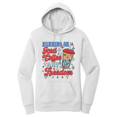 Running On Iced Coffee And Freedom 4th Of July Patriotic Women's Pullover Hoodie