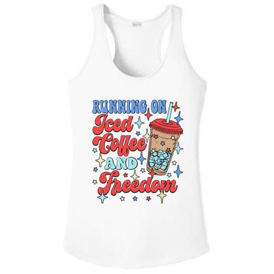 Running On Iced Coffee And Freedom 4th Of July Patriotic Ladies PosiCharge Competitor Racerback Tank