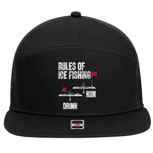 Rules Of Ice Fishing Ice Fisher Fisherman 7 Panel Mesh Trucker Snapback Hat