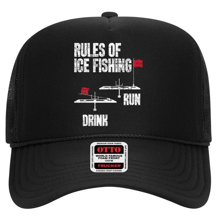 Rules Of Ice Fishing Ice Fisher Fisherman High Crown Mesh Back Trucker Hat