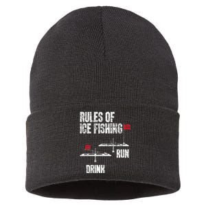 Rules Of Ice Fishing Ice Fisher Fisherman Sustainable Knit Beanie