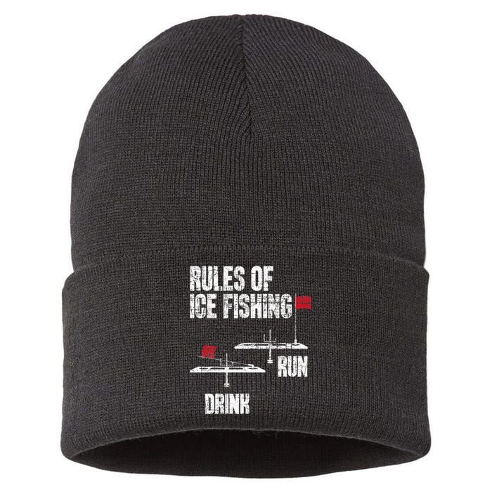 Rules Of Ice Fishing Ice Fisher Fisherman Sustainable Knit Beanie