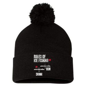 Rules Of Ice Fishing Ice Fisher Fisherman Pom Pom 12in Knit Beanie