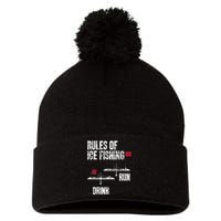 Rules Of Ice Fishing Ice Fisher Fisherman Pom Pom 12in Knit Beanie