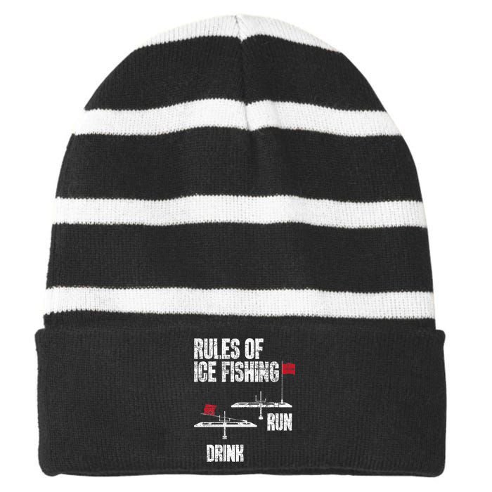 Rules Of Ice Fishing Ice Fisher Fisherman Striped Beanie with Solid Band