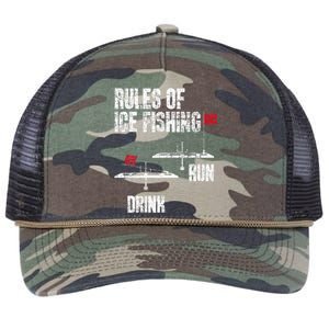 Rules Of Ice Fishing Ice Fisher Fisherman Retro Rope Trucker Hat Cap