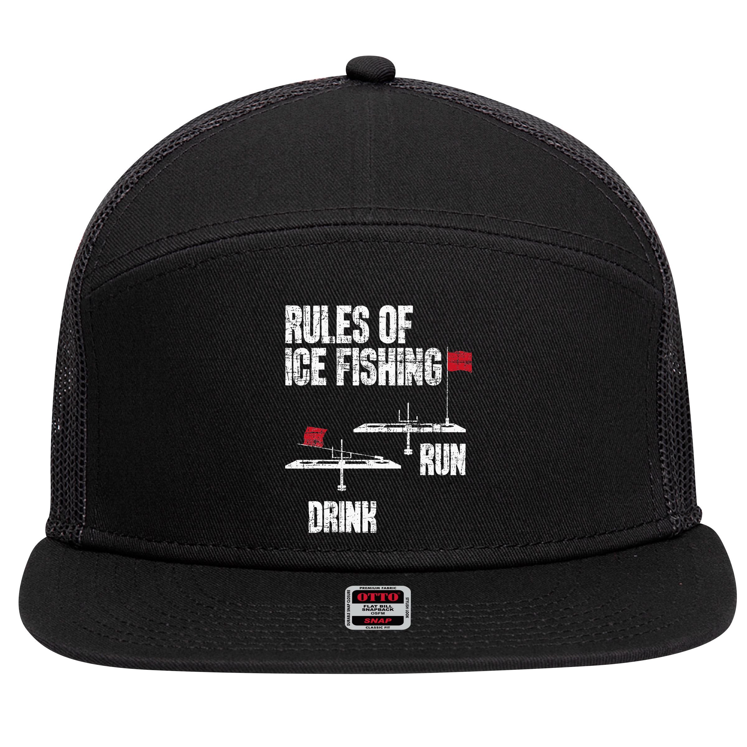 Rules Of Ice Fishing - Ice Fisher Fisherman Fishing 7 Panel Mesh Trucker Snapback Hat