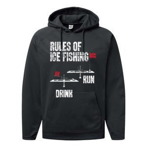 Rules Of Ice Fishing - Ice Fisher Fisherman Fishing Performance Fleece Hoodie