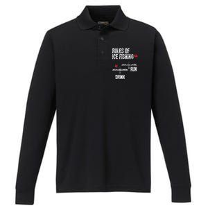 Rules Of Ice Fishing - Ice Fisher Fisherman Fishing Performance Long Sleeve Polo