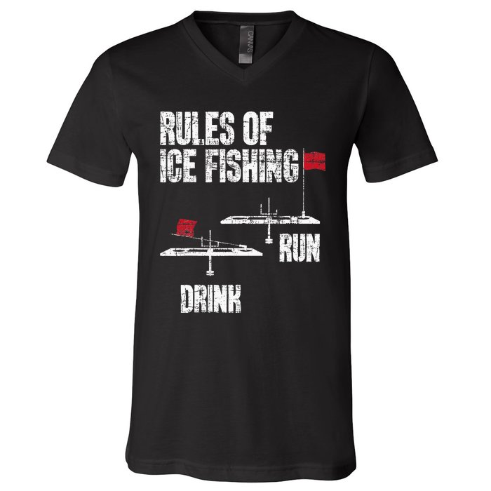 Rules Of Ice Fishing - Ice Fisher Fisherman Fishing V-Neck T-Shirt