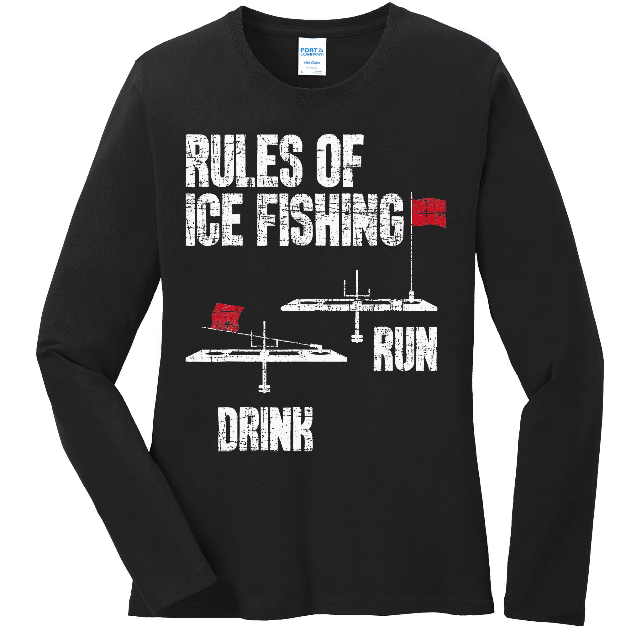 Rules Of Ice Fishing - Ice Fisher Fisherman Fishing Ladies Long Sleeve Shirt