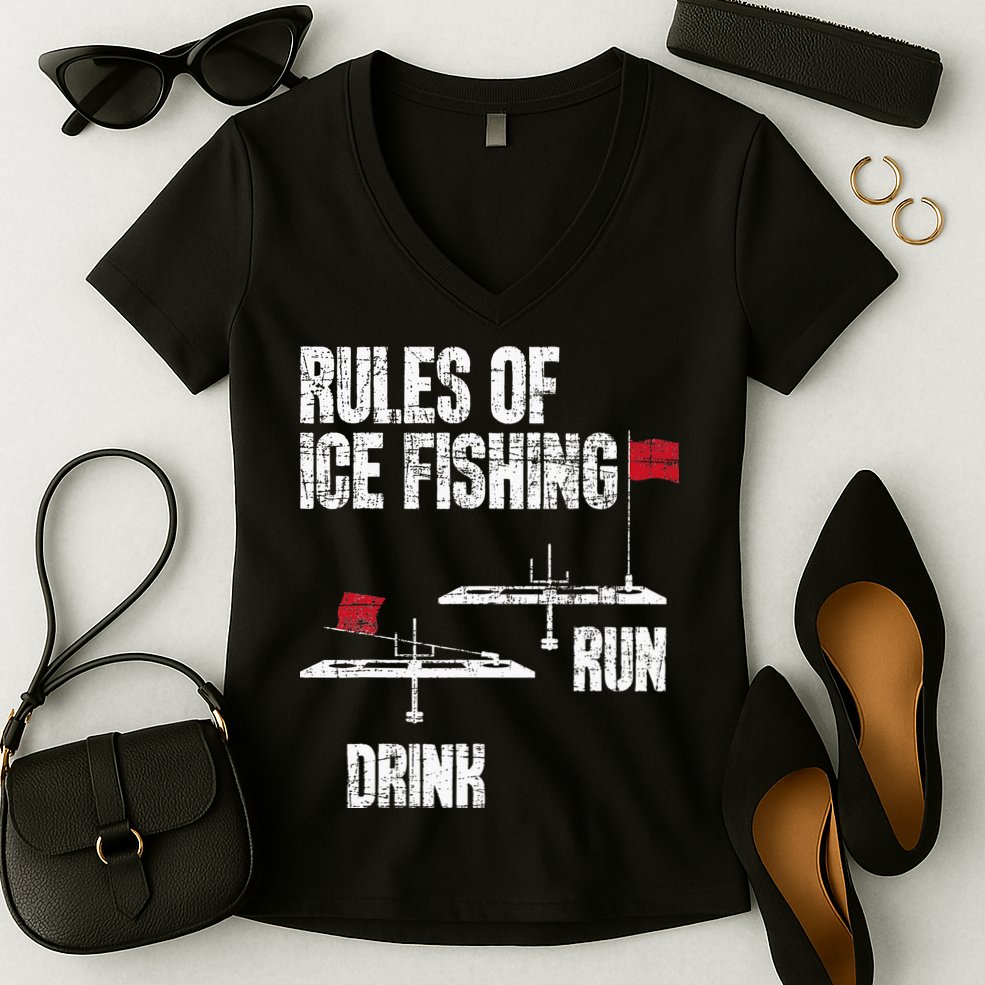 Rules Of Ice Fishing - Ice Fisher Fisherman Fishing Women's V-Neck T-Shirt
