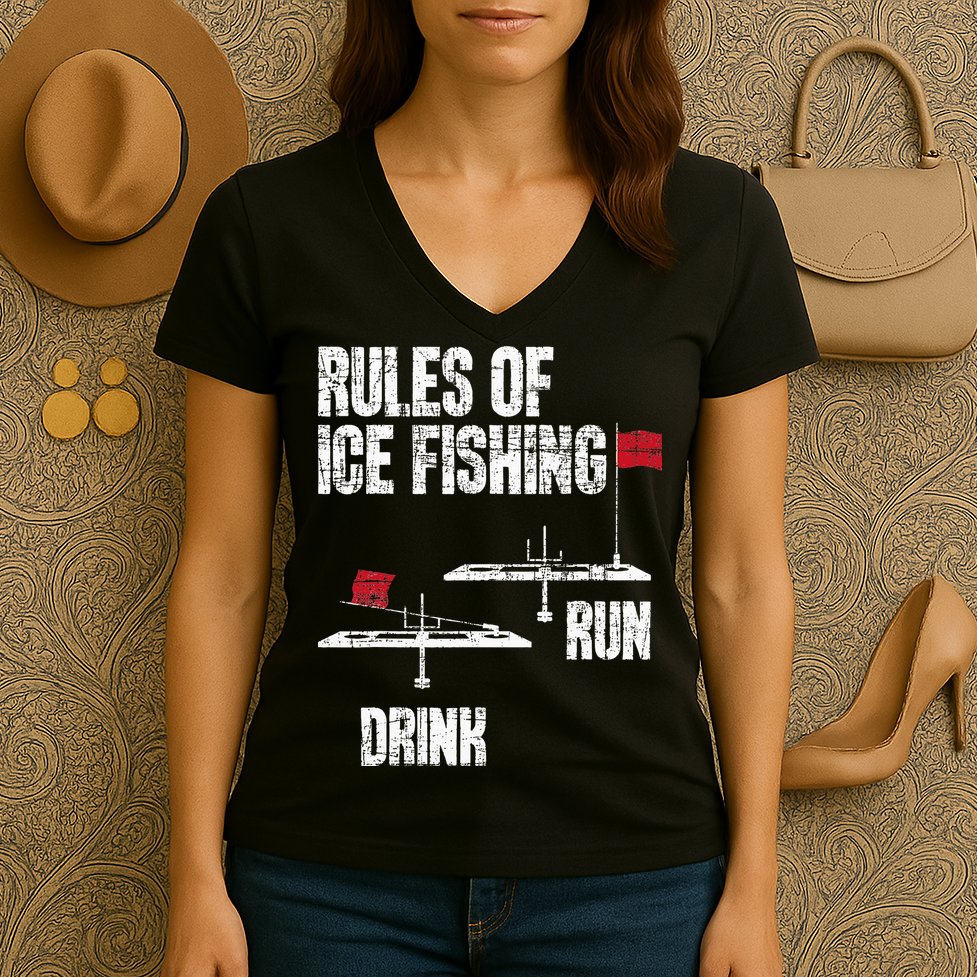 Rules Of Ice Fishing - Ice Fisher Fisherman Fishing Women's V-Neck T-Shirt