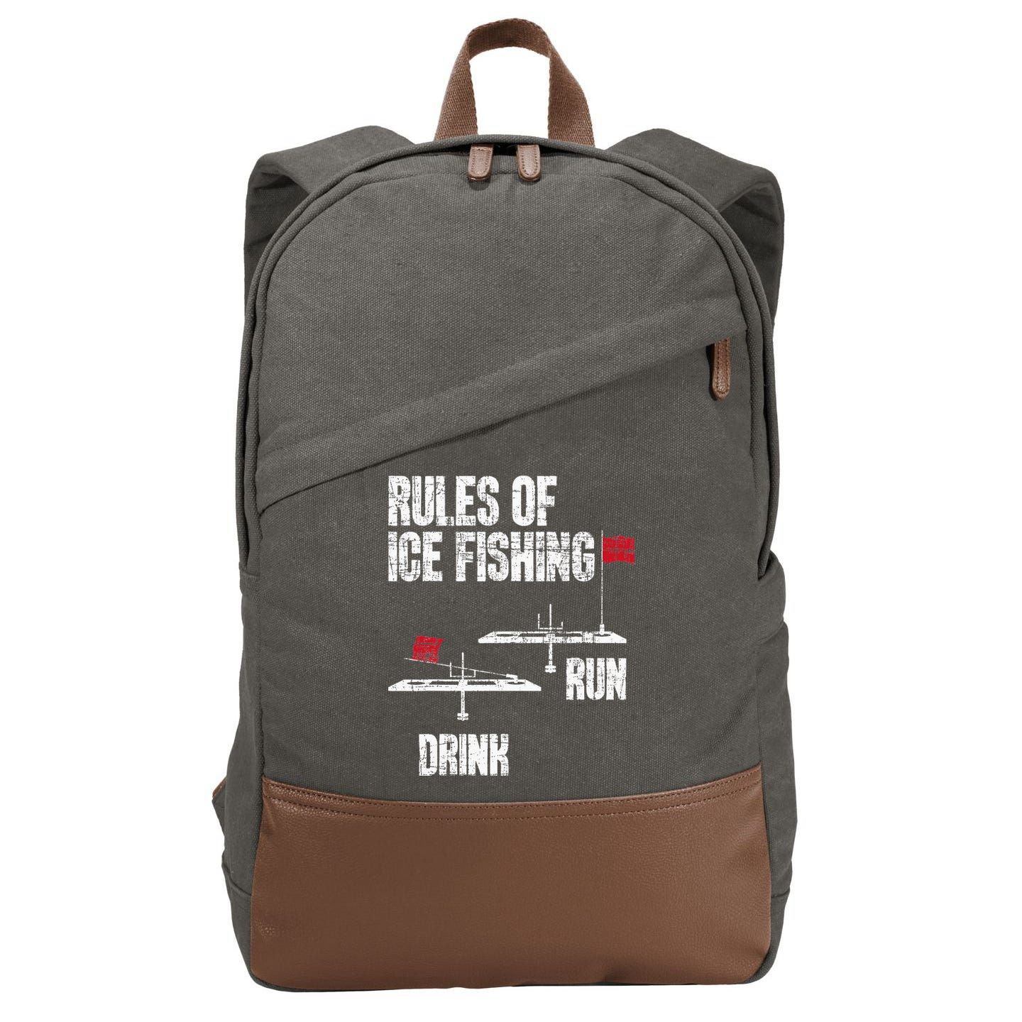 Rules Of Ice Fishing - Ice Fisher Fisherman Fishing Cotton Canvas Backpack
