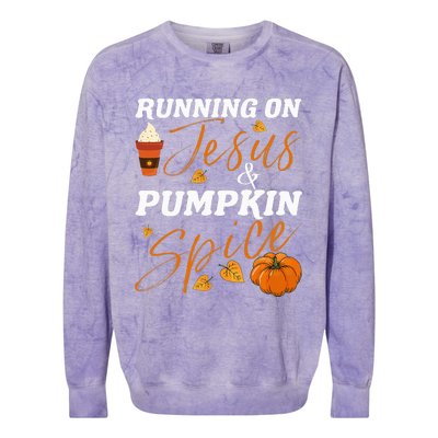 Running On Jesus & Pumpkin Spice Christian Fall Thanksgiving Colorblast Crewneck Sweatshirt