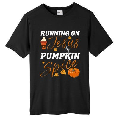 Running On Jesus & Pumpkin Spice Christian Fall Thanksgiving Tall Fusion ChromaSoft Performance T-Shirt