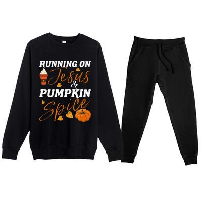 Running On Jesus & Pumpkin Spice Christian Fall Thanksgiving Premium Crewneck Sweatsuit Set