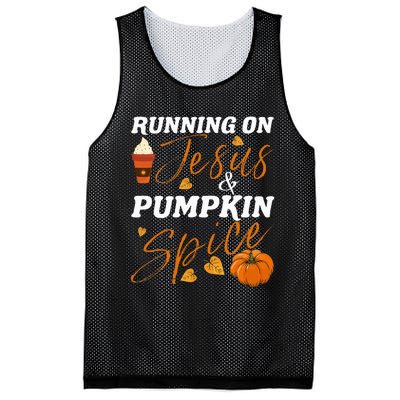 Running On Jesus & Pumpkin Spice Christian Fall Thanksgiving Mesh Reversible Basketball Jersey Tank