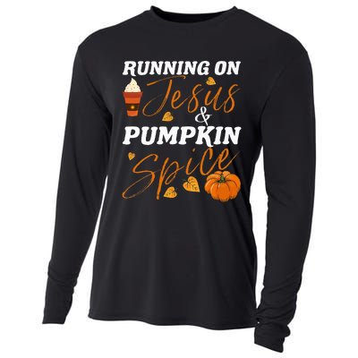 Running On Jesus & Pumpkin Spice Christian Fall Thanksgiving Cooling Performance Long Sleeve Crew