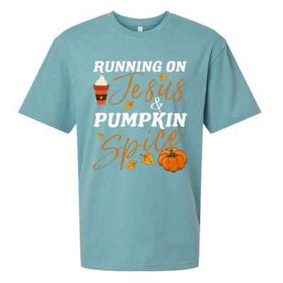 Running On Jesus & Pumpkin Spice Christian Fall Thanksgiving Sueded Cloud Jersey T-Shirt