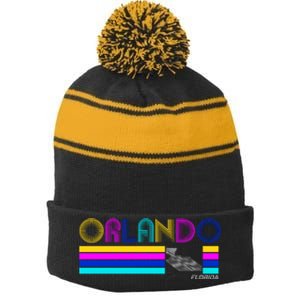 Retro Orlando Logo Stripe Pom Pom Beanie