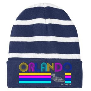 Retro Orlando Logo Striped Beanie with Solid Band