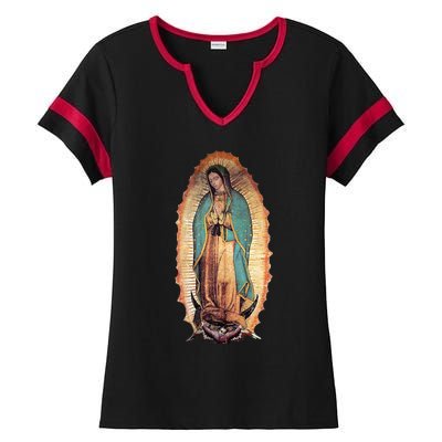 Real Our Lady Of Guadalupe Virgin Mary Catholic Ladies Halftime Notch Neck Tee