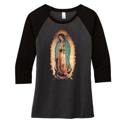 Real Our Lady Of Guadalupe Virgin Mary Catholic Women's Tri-Blend 3/4-Sleeve Raglan Shirt