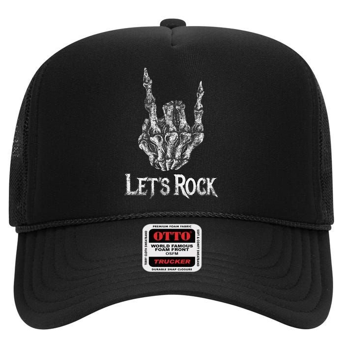 Rock On Lets Rock Concert Band High Crown Mesh Back Trucker Hat