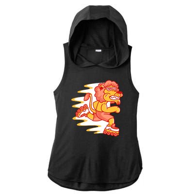 Rollerskating Lion Ladies PosiCharge Tri-Blend Wicking Draft Hoodie Tank