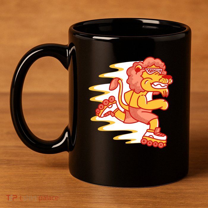 Rollerskating Lion 11oz C Handle Ceramic Mug