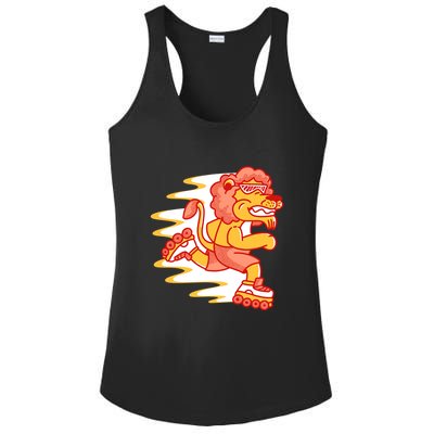 Rollerskating Lion Ladies PosiCharge Competitor Racerback Tank