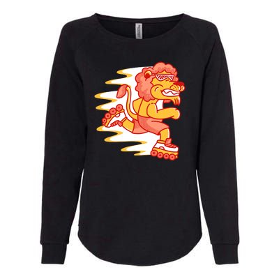 Rollerskating Lion Womens California Wash Sweatshirt