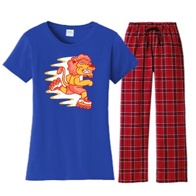 Rollerskating Lion Women's Flannel Pajama Set