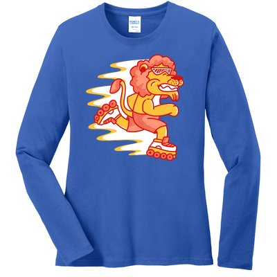 Rollerskating Lion Ladies Long Sleeve Shirt