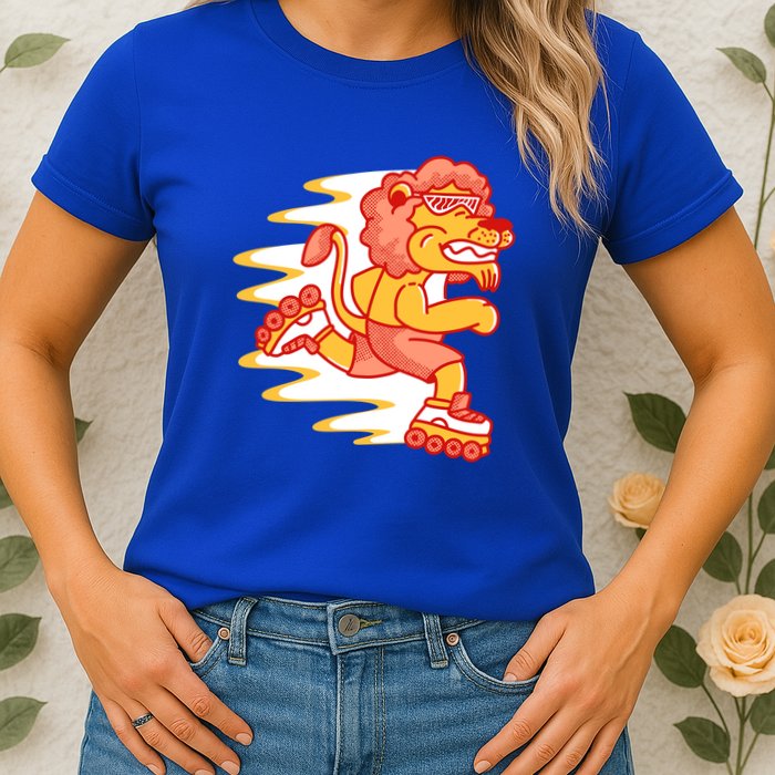 Rollerskating Lion Womens T-Shirt