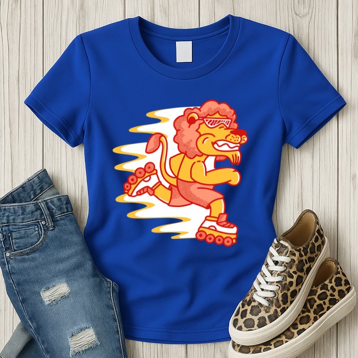 Rollerskating Lion Womens T-Shirt