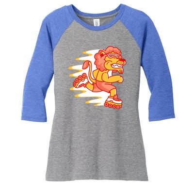 Rollerskating Lion Women's Tri-Blend 3/4-Sleeve Raglan Shirt