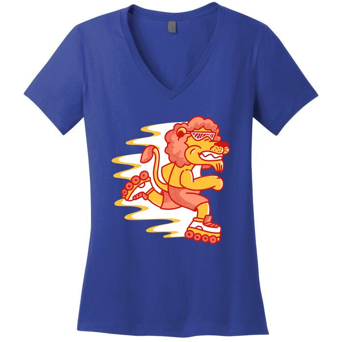 Rollerskating Lion Women's V-Neck T-Shirt