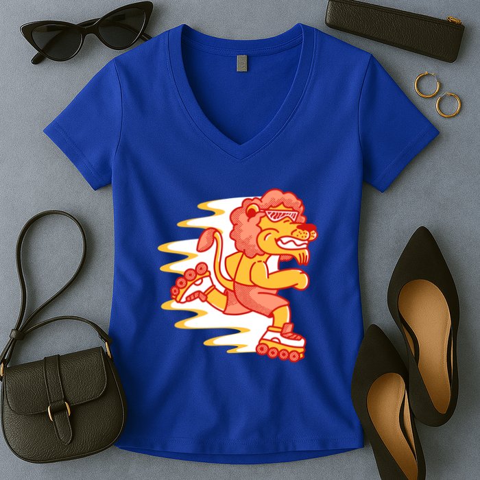 Rollerskating Lion Women's V-Neck T-Shirt