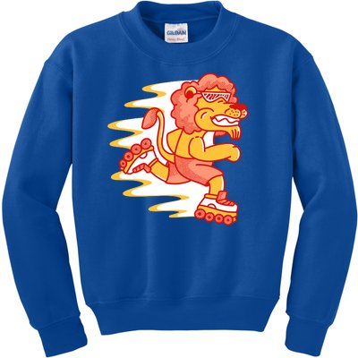 Rollerskating Lion Kids Sweatshirt