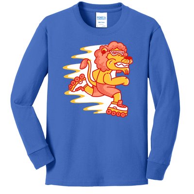 Rollerskating Lion Kids Long Sleeve Shirt