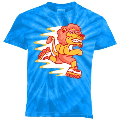 Rollerskating Lion Kids Tie-Dye T-Shirt