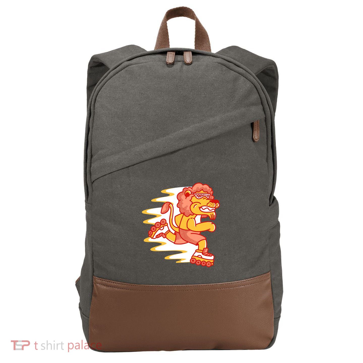 Rollerskating Lion Cotton Canvas Backpack