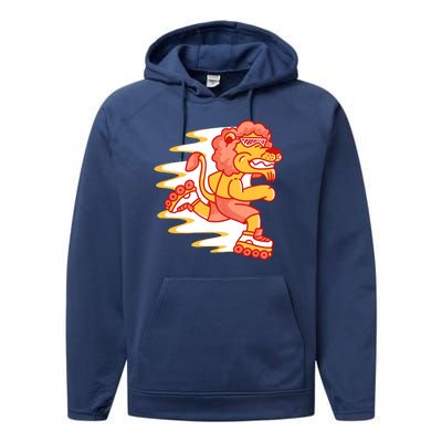 Rollerskating Lion Performance Fleece Hoodie