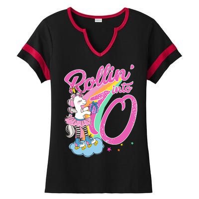 Rollin' Into 10 Skating Unicorn Birthday Ladies Halftime Notch Neck Tee