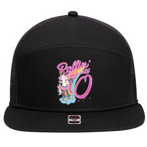 Rollin' Into 10 Skating Unicorn Birthday 7 Panel Mesh Trucker Snapback Hat