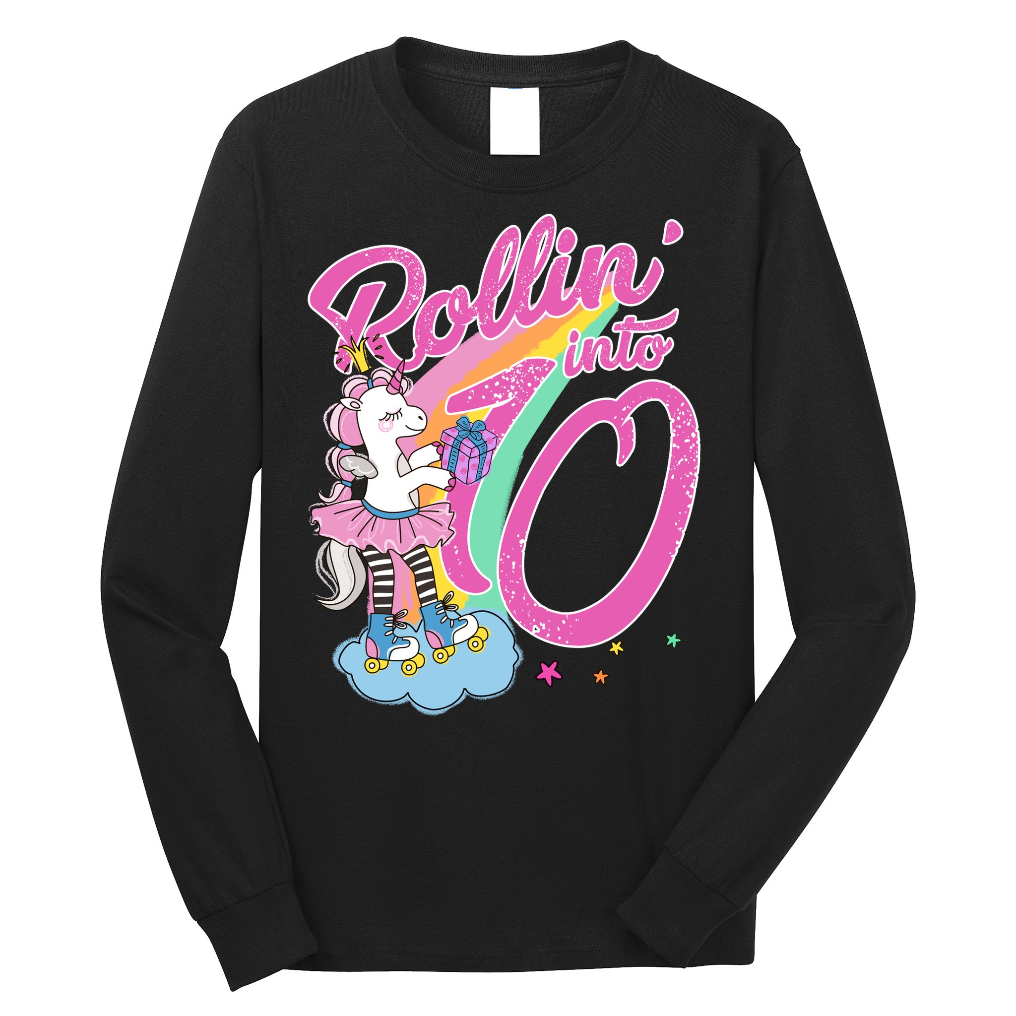 Rollin' Into 10 Skating Unicorn Birthday Long Sleeve Shirt
