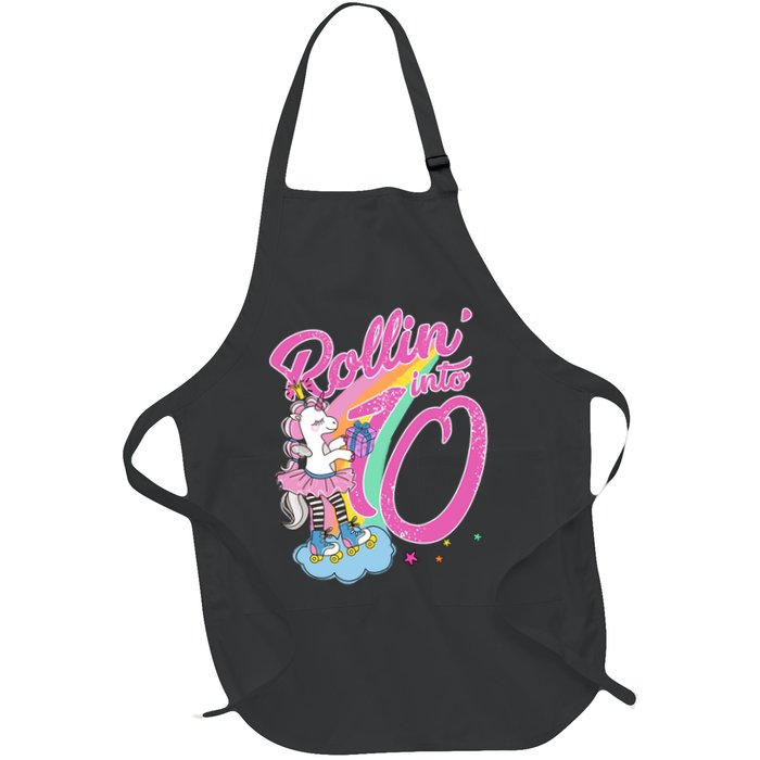 Rollin' Into 10 Skating Unicorn Birthday Full-Length Apron With Pockets